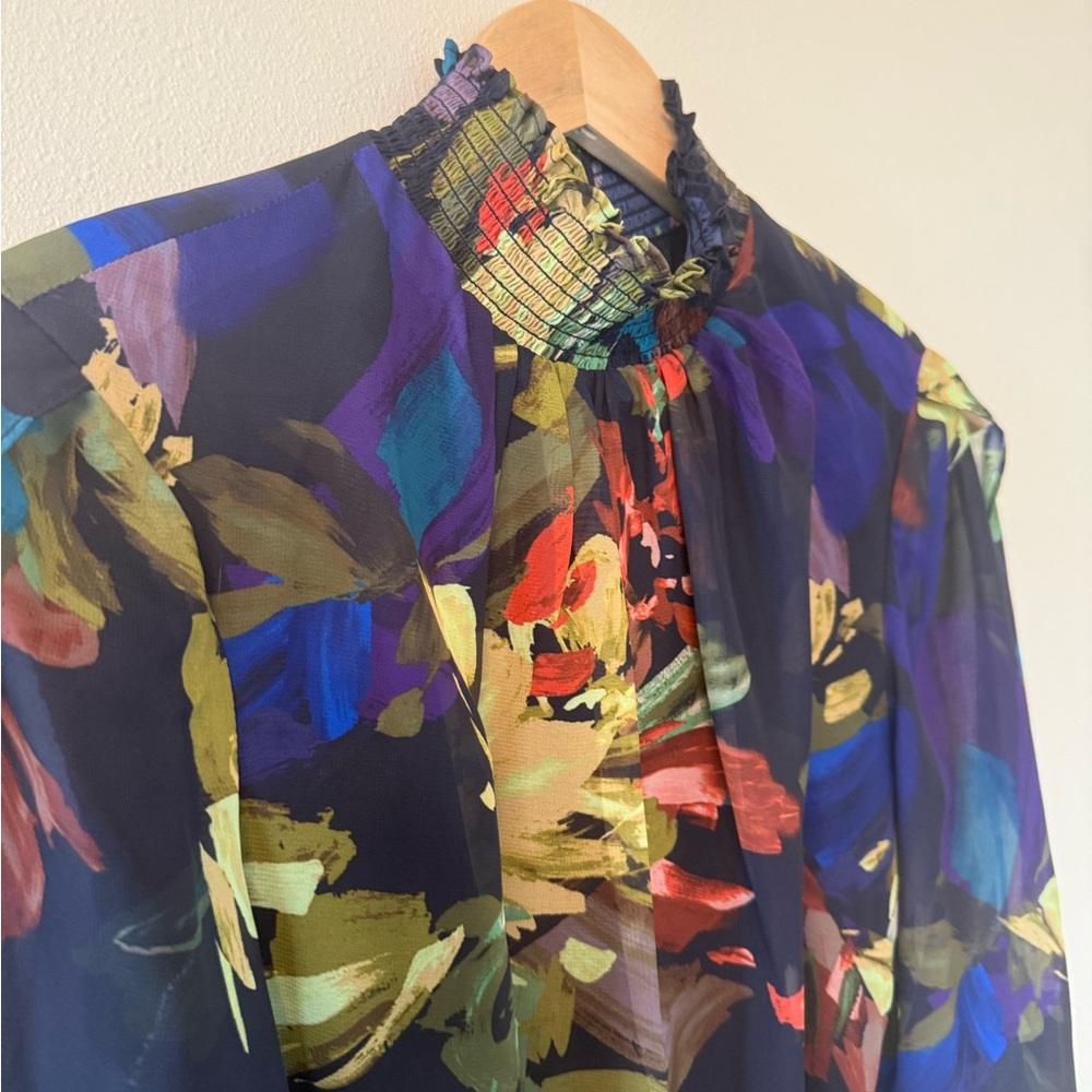 Alex Marie Floral Tiered Dress Sheer Sleeve Belted Lined Size 4 - Picture 3 of 10